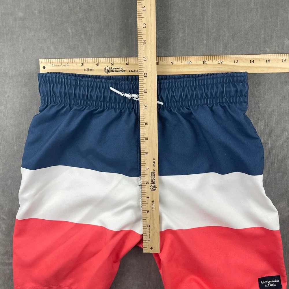 Abercrombie & Fitch Boys XL Blue White Red Swim Trunks Colorblock Shorts